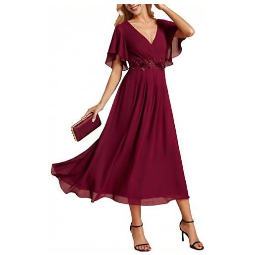 Ever-Pretty abito da ospite di nozze donna applique maniche a volant collo a v stile impero chiffon eg02093