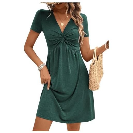 ABYOVRT vestiti estivi donna scollo a v elegante manica corta vita alta casual mini abiti, s-xxl