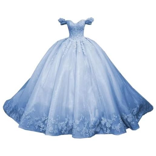 Fuomomo principessa dolce 15 16 abiti quinceanera abiti quinceanera con spalle scoperte abiti da ballo in tulle gonfi abiti da ballo in pizzo abiti da ballo lunghi per compleanno con strascico