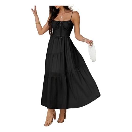 Generico abito longuette a corsetto senza maniche, vestito da cocktail donna elegante estivo, taglio basso, sexy, spalle scoperte, spalline sottili, fluido