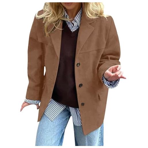 DUHGBNE giacca in pelle scamosciata, giacca da esterno marrone in similpelle, autunno 2024, trendy, oversize tailleur eleganti gonna e giacca