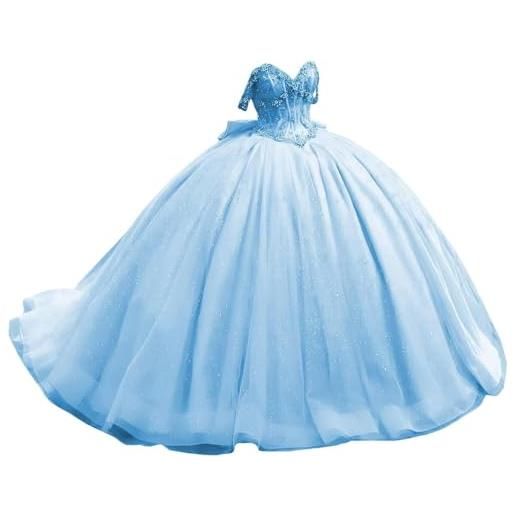 Fuomomo abiti da quinceanera con spalle scoperte e perline e fiocco abiti da 16 anni abiti da ballo lunghi e formali mt034