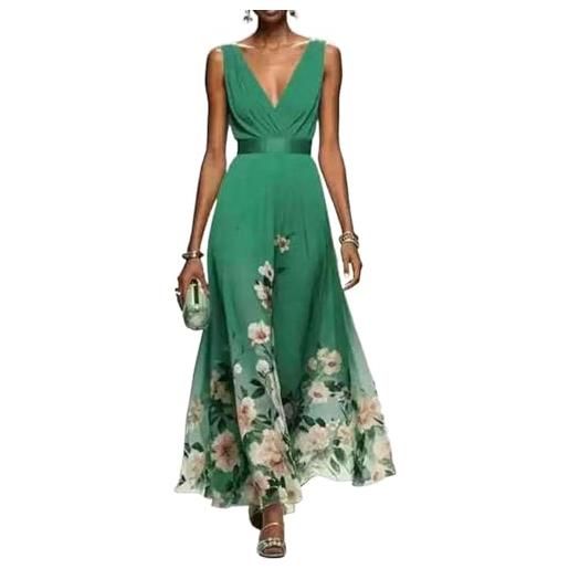 Generico abito lungo estivo donna elegante cerimonia vestito matrimonio invitata primavera boho chic chiffon scollo a v sexy maxi taglie forti curvy lino cotone casual mare spiaggia vacanza moda 2026 (a04, xl)