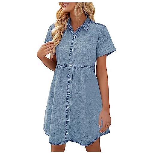 Generico abito in jeans da donna a maniche corte, abiti estivi da donna, abito in jeans da donna midi, abito elegante, con tasche, abito midi con bottoni, scollo a v