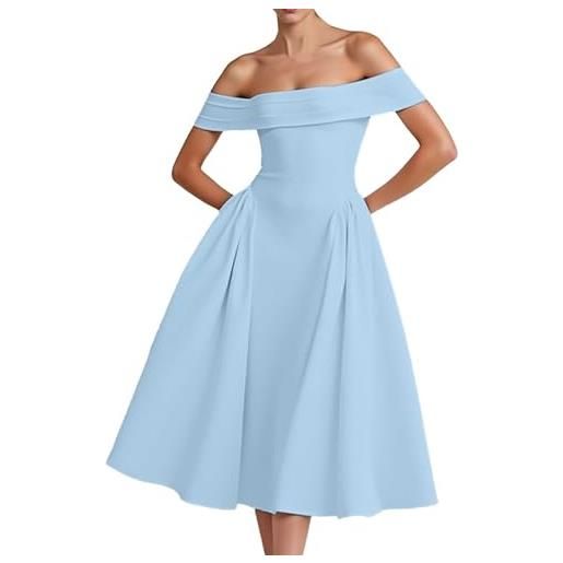 Vhersily vestiti matrimonio donna eleganti, da ballo in raso, abito formale con spalle scoperte, da sera, da sposa per ospiti con tasche clubwear, abbigliamento primavera, sexy, curvy, da cerimonia
