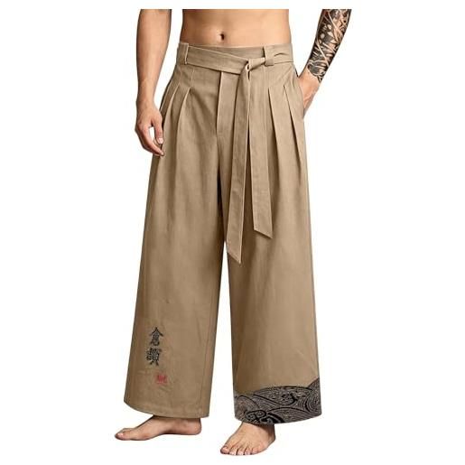 Generico pantaloni uomo estivi - kirakuco pantaloni giapponesi uomo estivi cotone lino baggy yoko pantalone giapponese larghi taglie forti japan casual pantalone stile giapponese da