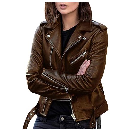 Peuignao giacca ecopelle donna corta giubbino ecopelle donna giacca biker jacket donna giubbotto similpelle faux leather jacket donna giacche ecopelle giacca bikers finta pelle sintetica donna curvy primavera