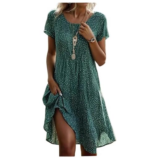 Generico abiti estivi donna scollo rotondo manica corta stampati - moda donna estate 2026 vestiti boho leggeri, vestito moda caratteristico dresses for women comodo verde xl