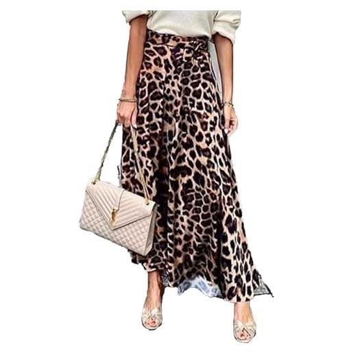 JENJON donna gonna lunga stampata casual alta vita elastica boho floreale senza maniche gonna estiva abiti da spiaggia d-leopardato l