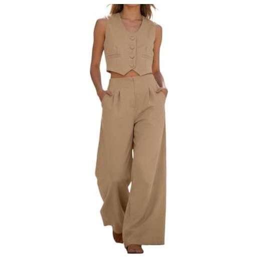 Generico tailleur donna eleganti pantaloni e gilet completo business blazer a senza maniche 2 pezzi tuta elastici in vita set di abiti in tinta unita pantalone due pezzi suit