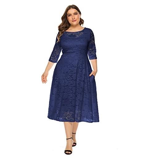 Odizli abito da donna, elegante, con maniche a 3/4, in pizzo, per matrimoni, feste, da sera, taglie forti