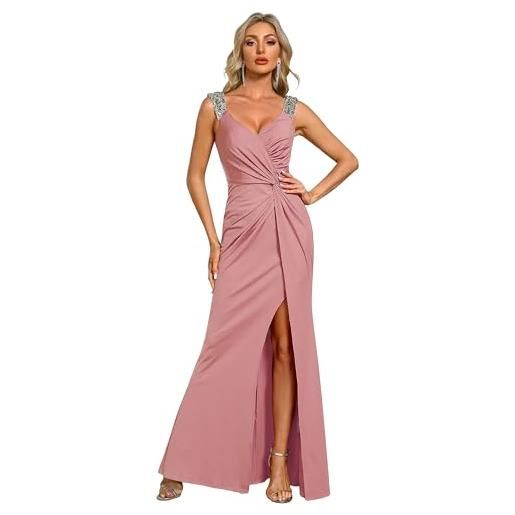 Ever-Pretty vestito da cerimonia donna elegante lungo senza schienale abito da sera maxi cocktail vita alta senza maniche sexy dusty rose 38