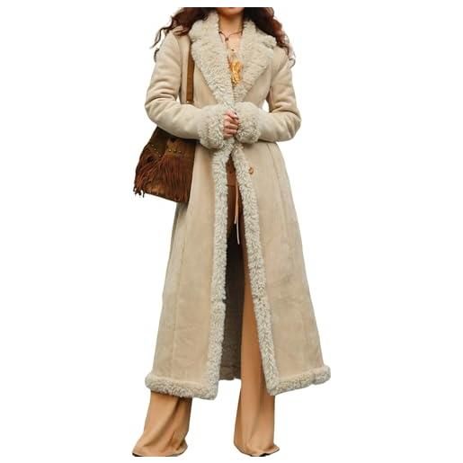 Generic cappotti invernali lunghi per le donne in ecopelle pelle scamosciata tosatura giacca fuzzy sherpa foderato trench cappotto business cappotto casual (beige, s)