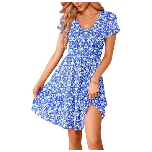 WNEEDU vestito donna estivo maniche corte scollo a v con tasche