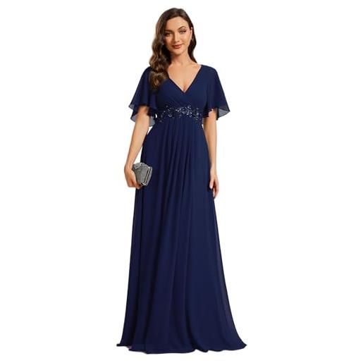 Ever-Pretty vestito donna elegante scollo a v maniche a volant stile lungo abito cerimonia donna ee01960