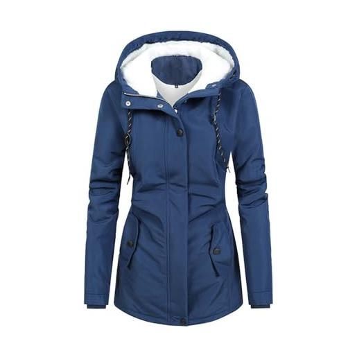Generico cappotto donna invernale tinte unite manica lunga con cappuccio - moda donna invernale cerniera con tasche termica casual sportiva giubbotti montagna elegante piumini