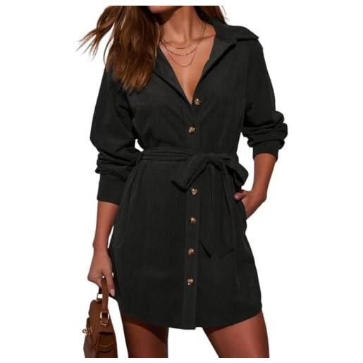 R.Vivimos autunno inverno donna manica lunga abito in corduroy v collo bottone giù camicia mini abito con tasche
