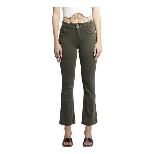 Laphilo pantaloni donna vita alta elasticizzati a zampa - jeans svasati casual eleganti, vestibilità slim (cod. 8048)