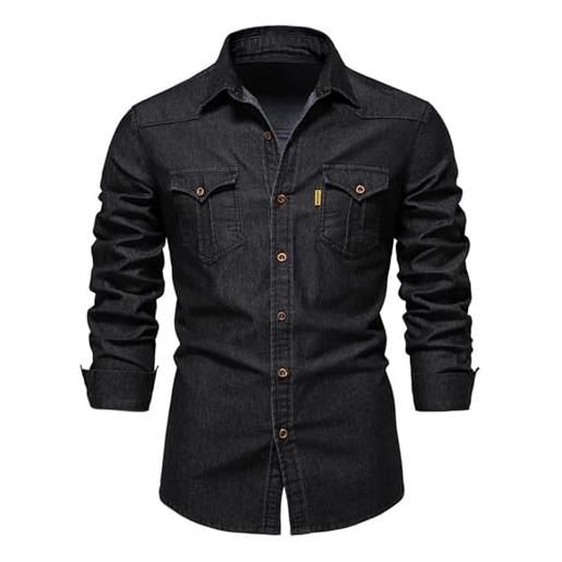 Btmpmcs uomo camicia a denim camicie regolare classiche a maniche lunghe casual cotone camicie classiche da cerimonia business con tasca