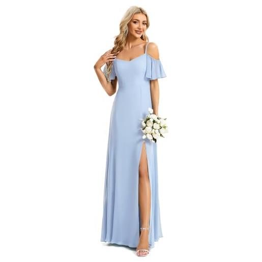 Ever-Pretty abiti da damigella d'onore lunghi in chiffon con dalla spalla in stile impero a maniche corte da donna con spacco laterale es00237
