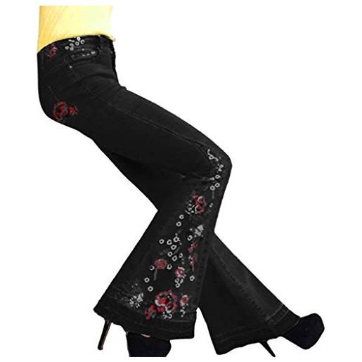 OBiQuzz pantaloni svasati da donna jeans con fiori eleganti jeans elasticizzati bootcut pantaloni svasati alla moda retrò skinny pantaloni slim casual a vita alta jeans larghi moda gamba larga pantaloni in