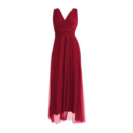 VALORIALUXE abito lungo da cerimonia donna in tulle elasticizzato con scollo a v - made in italy