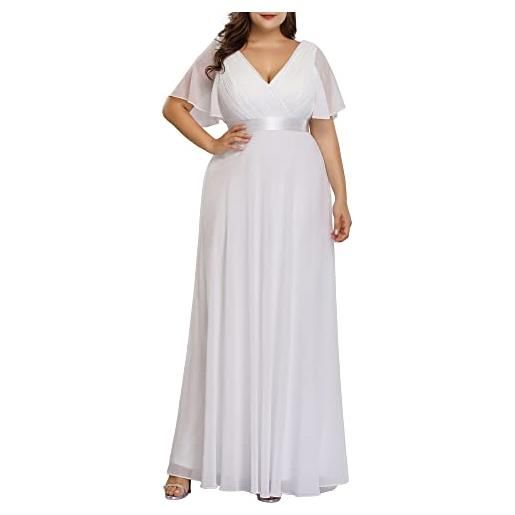 Ever-Pretty abiti da cerimonia taglie forti chiffon stile impero scollo a v damigella donna bianco 58
