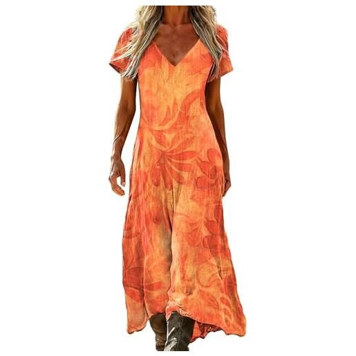 Generico vestiti estivi donna lunghi abito lungo elegante scollo a v manica corta stampa floreale boho vintage linea a taglie forti fluido comodo vacanze mare spiaggia abbigliamento