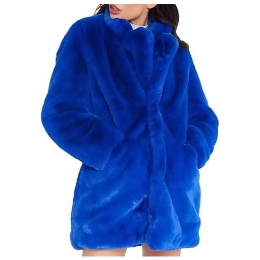 generic cappotti di pelliccia per donna, giacche invernali in pelliccia sintetica con risvolto caldo, giacca di media lunghezza, morbida e ampia con tasche