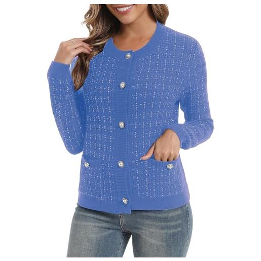 EXCHIC donne elegante adatta slim maniche lunghe apri fronte cardigan collo rotondo pulsante giù maglione giacca con tasche
