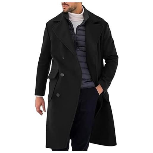 Generico trench lungo uomo lana doppio petto caldo classico cappotti in tweed elegante capispalla a maniche lunghe viaggi trench da uomo a vento lungo soprabito media lunghezza invernale business