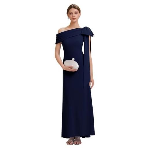 Ever-Pretty vestito donna elegante collo asimmetrico senzamaniche maglieria maxi linea dritta blu navy 42