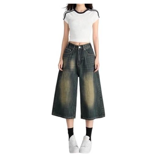 Gyaimxfu baggy jean shorts donna y2k jeans vintage bermuda pantaloni 3/4 donna hip hop shorts jeans elegante gamba larga pantalone casual pantaloncini larghi denim taglie forti streetwear