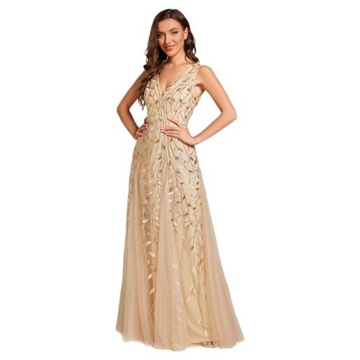 Ever-Pretty abiti da damigella d'onore tulle paillettes senza maniche impero vita scollo a v a line oro 46