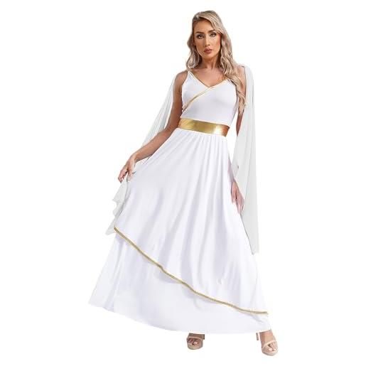 JEATHA donna vestito dea greca senza maniche vestito toga da regina romana abito da antica romana greek toga maxi lunghezza e stile vintage bianco s