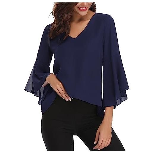Gyabnw blusa donna in chiffon scollo a v maniche 3/4 volant | tessuto leggero e traspirante, design elegante, per ufficio, cerimonie e occasioni estive