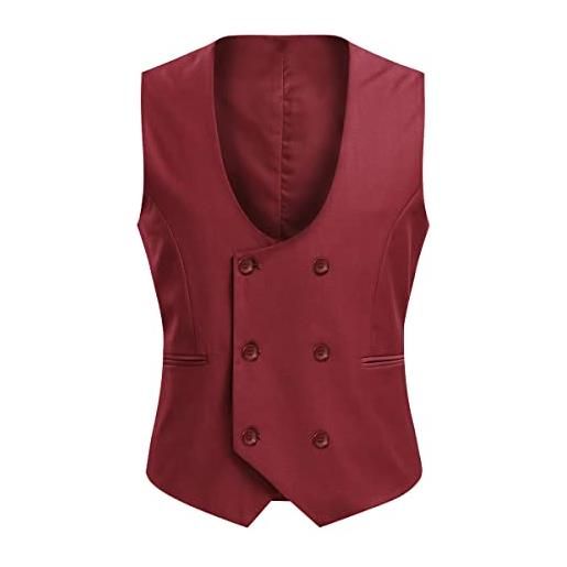 Allthemen gilet da uomo gilet da abito doppiopetto gilet da uomo western con scollo rotondo per affari rosso s