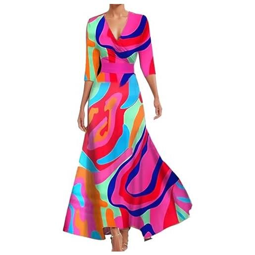 Moollyfox abito estivo da donna, lungo, elegante, con motivo floreale, scollo a v, abito da spiaggia, stile 1/multicolore, xl