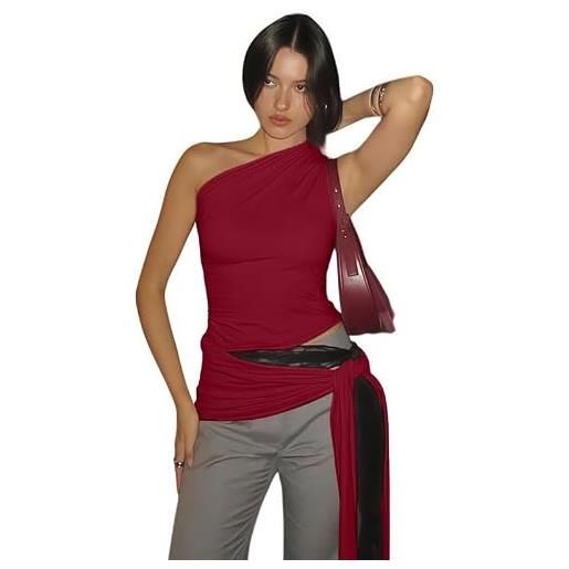 Sukiglam canotta donna elegante top monospalla estive asimmetrico canottiera con cintura senza maniche slim fit canotte sexy maglietta spalla scoperta y2k crop top per feste