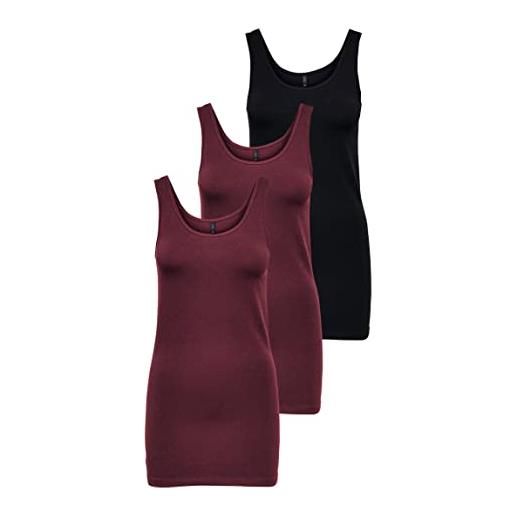 ONLY onllive love long tank noos top da donna, rosso/nero (2 porte royale/ 1 nero), s