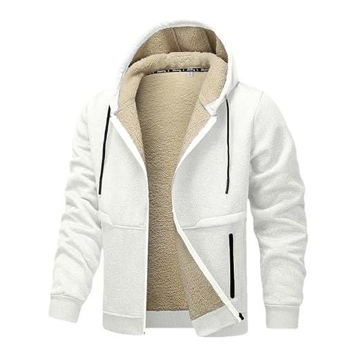 ANUFER uomo termico foderati in pile felpa con cappuccio sweatshirt giacca con tasche sn0710117 bianco l