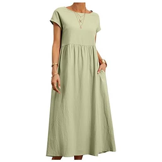 caoxhenr abito lungo casual da donna a maniche corte allentato abito da donna in cotone e lino abito estivo taglie forti con tasche, gn, m