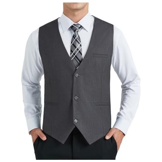 HISDERN gilet abito uomo formale panciotto uomo elegante grigio scuro classico cotone matrimonio panciotti in tinta unita con tasche 4xl