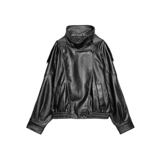 AYWTIUN giacca in pelle pu da donna giacca casual da donna a maniche lunghe con colletto alto, ampia, in similpelle, for autunno e inverno