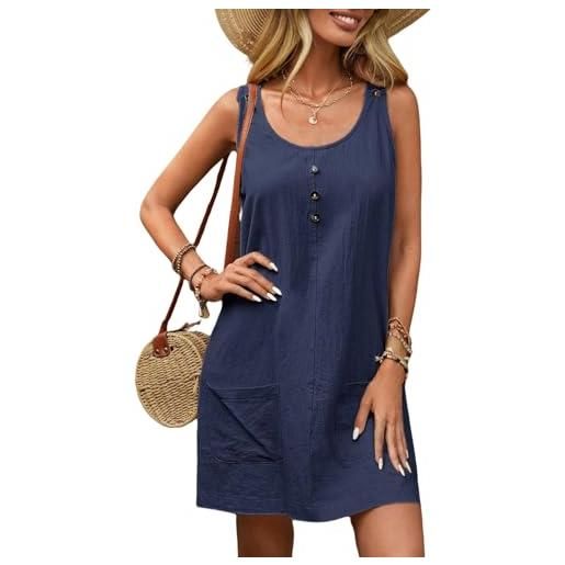 LIUYUYOUGO vestiti estivi donna mini abito scamiciato da donna in cotone senza maniche con spalline larghe tuta abiti casual larghi bottoni colletto quadrato gonne corte boho abito estivo midi con t