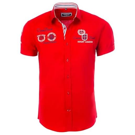 Carisma camicia da uomo a maniche corte in 97% cotone - camicia casual con ricamo da uomo - regular fit 9002, colore: rosso, s