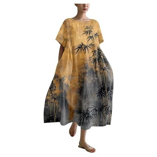 HEONSATI vestito donna estivo elegante corto vestiti causal taglie forti lunga abiti a maniche corte bohémien mare curvy vestito boho comodo classico elasticizzata abito da spiaggia estivi swing leggera