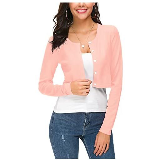 EXCHIC eevass donna elegante maniche lunghe breve coprispalle bottoniera girocollo maglia cardigan