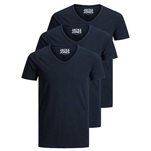 JACK & JONES jack and jones - maglietta da uomo basic con scollo a v, confezione da 3, tinta unita, slim fit, in bianco, nero, blu, grigio, blu, s
