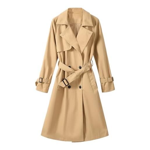 Tuopuda trench donna primaverile autunnale, cappotto doppiopetto lungo classico antivento, giacca a maniche lunghe trenchcoat cappotti mantello windbreaker giacche con tasche
